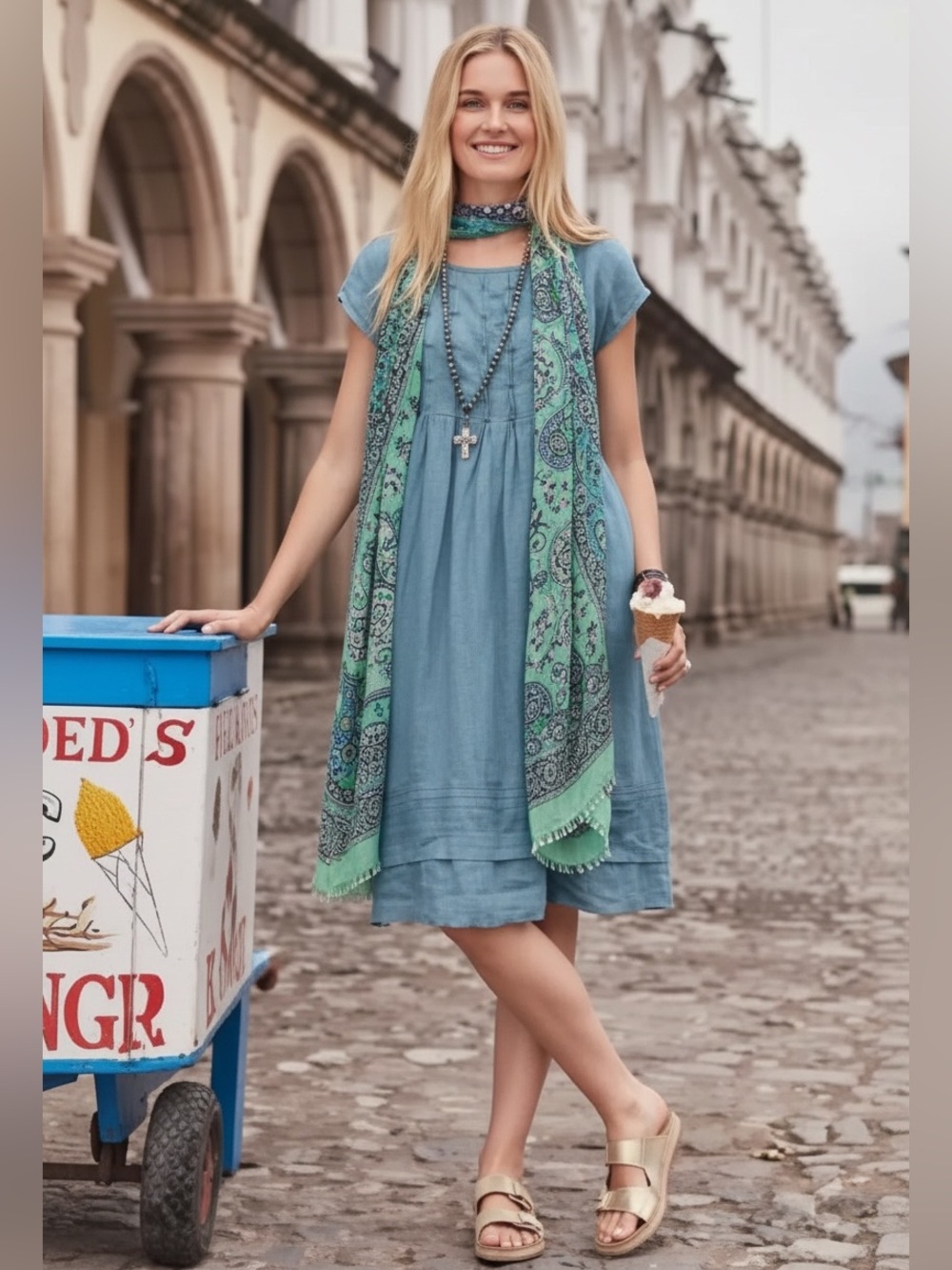 Sundance Viv Linen Midi Shift Dress Size Medium